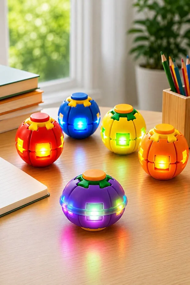  Led Işıklı Bas Döndür Stres Topu Stres Giderici Mekanizmalı Renkli Fidget Spinner Spinball Top Oyuncak